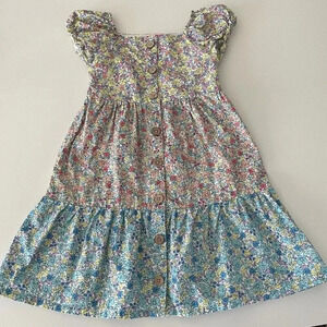 Penelope Mack Girls 6 Button Front Dress Micro Floral Puff Sleeve Cottagecore